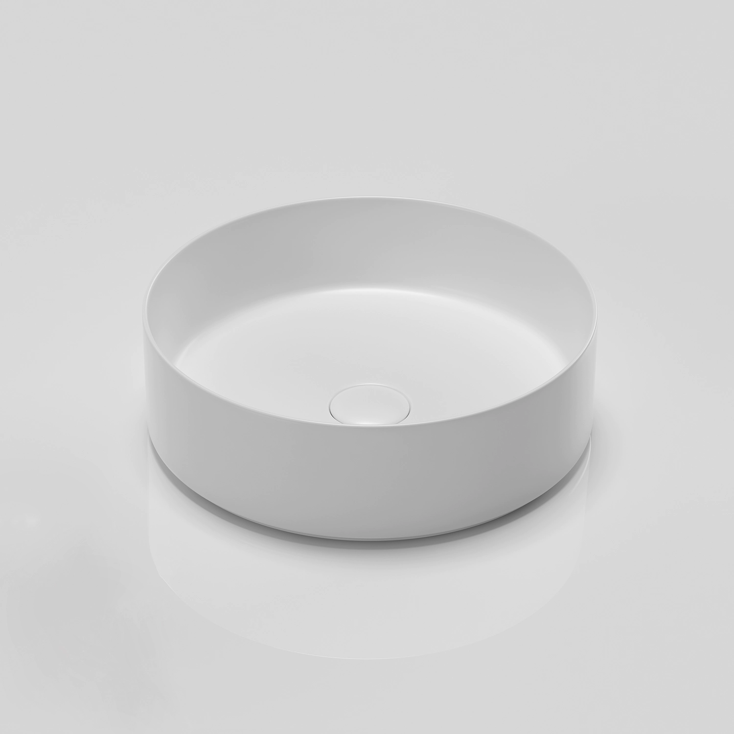 Bathroom 14 inches matte white porcelain round art basin, no overflow and pre-drilled faucet hole